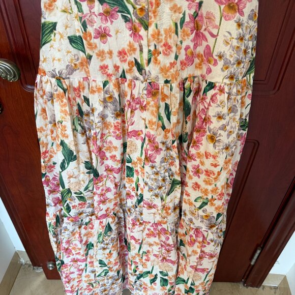 Agua by Agua Bendita Lima Floral Linen Maxi Dress Size M - Picture 9 of 13